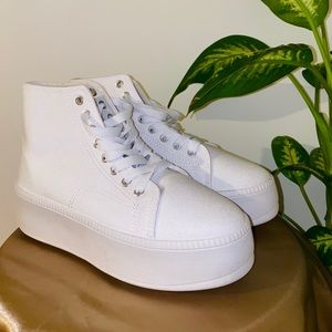 All white canvas platform high tops - Never worn